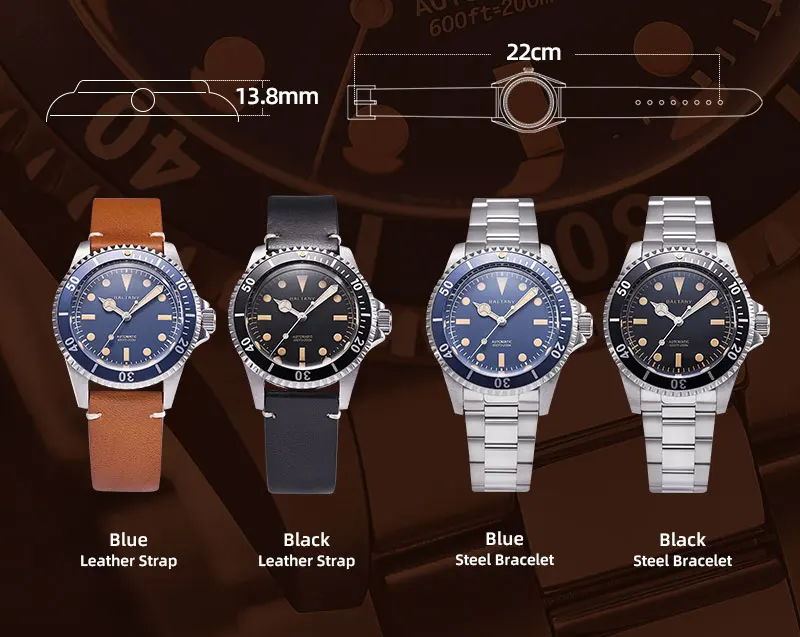 Baltany S3043 39 mm Retro-Taucheruhr ST2130 Automatik Swiss Super-LumiNova Herren Vintage Saphirglas 200 m wasserdicht 316L Stahl – Detail 2