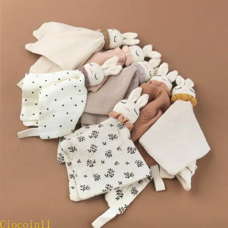 Baby Teething Towel Feeding Bib Soft Security Blanket Cotton Burping Cloth Infant Shower Gift Knitted Rabbit Sleep Toy