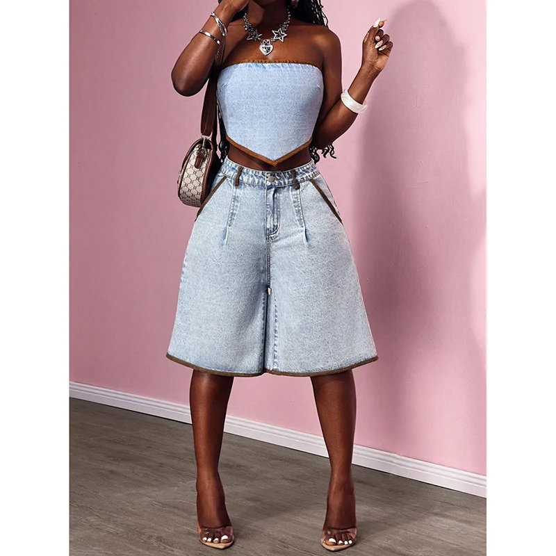 Jean rétro tendance taille haute pour femme, pantalon capri ample de créateur, short en jean décontracté et tendance pour femme