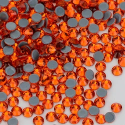 High Quality SS3-SS30 Hot Fix Glass Flatback Rhinestones Glitter Orange Round Stone Iron on Rhinestone for Clothes Accessories