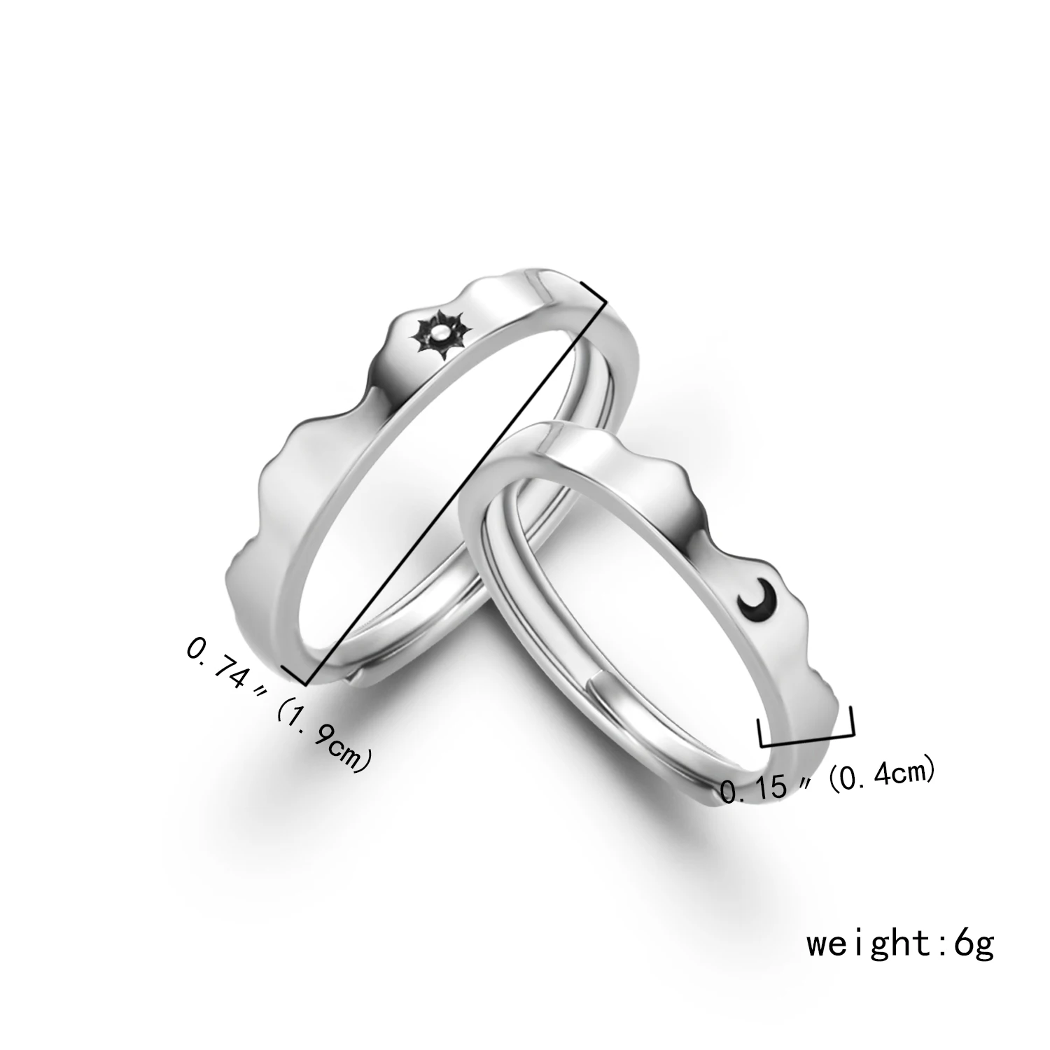 Klassischer offener Paarring mit Sonne und Mond für Damen und Herren, romantisch, schwarz, weiß, passender Fingerring-Set, Schmuck, Hochzeitstag, Geschenke – Detail 11