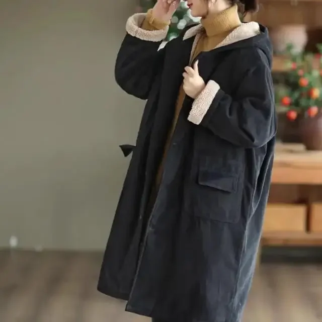 

2025 зимняя новая женская пуховая хлопковая куртка, пригородная толстовка с капюшоном, теплая рабочая одежда, ветрозащитная куртка