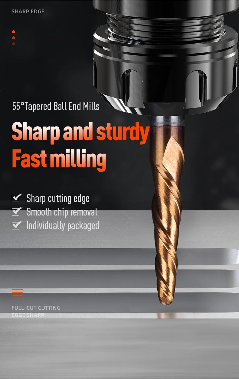 Carbide Spiral Tapered Ball Nose End Mill 6mm Shank 2 Flutes Router Bit Woodworking CNC 2D 3D Carving Bits Wood Milling Cutter