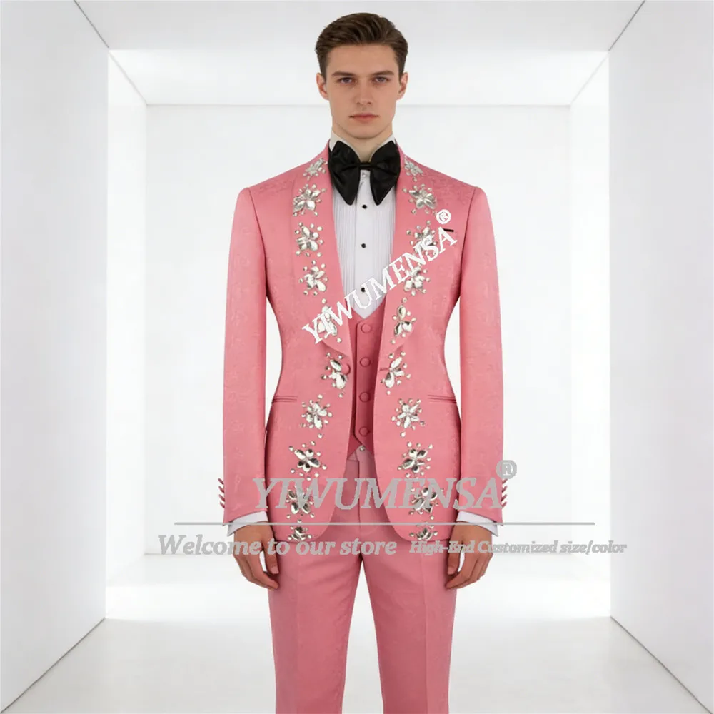 

Мужской костюм-тройка класса люкс: пиджак с отложным воротником, однобортный, для выпускного вечера, банкета, свадьбы, мужской модный наряд