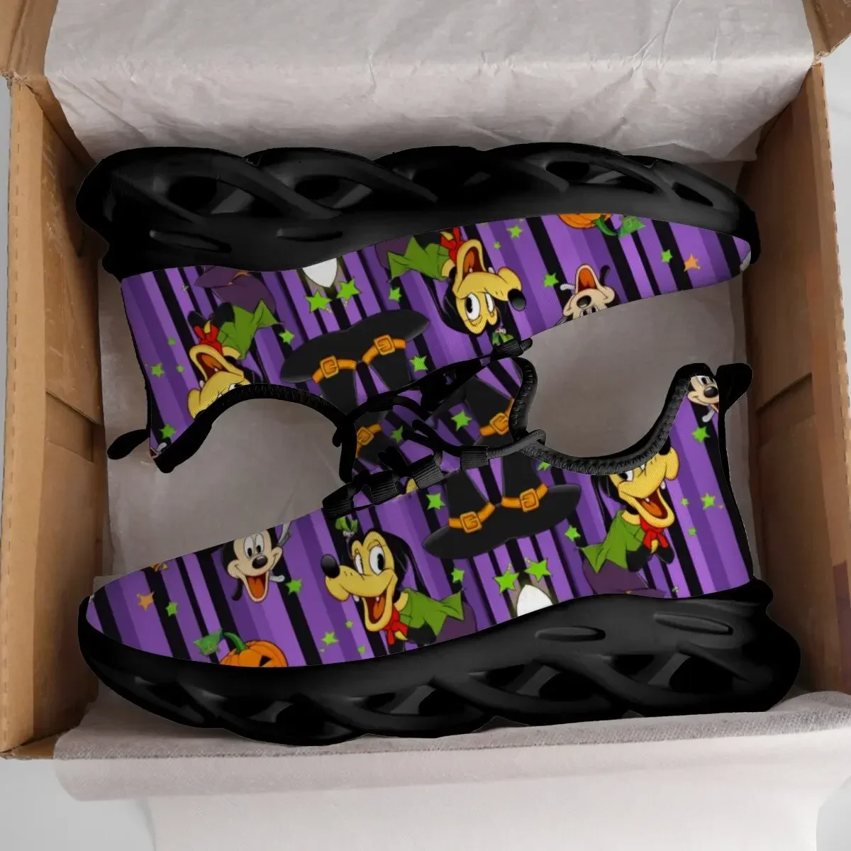 

Новые тканые кроссовки на плоской подошве большого размера с повседневными низкими берцами на шнуровке черной подошве с узорами мультфильмов Диснея Микки и Минни