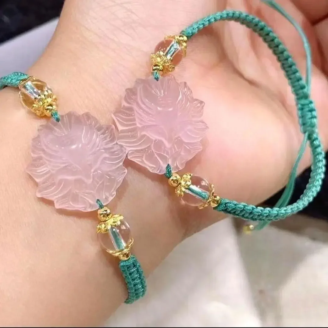 INS Nine-tailed Fox Explosions Antique Natural Pink Crystal Nine Fox Bracelet Amethyst Fresh Super Fairy Adjustment Princess