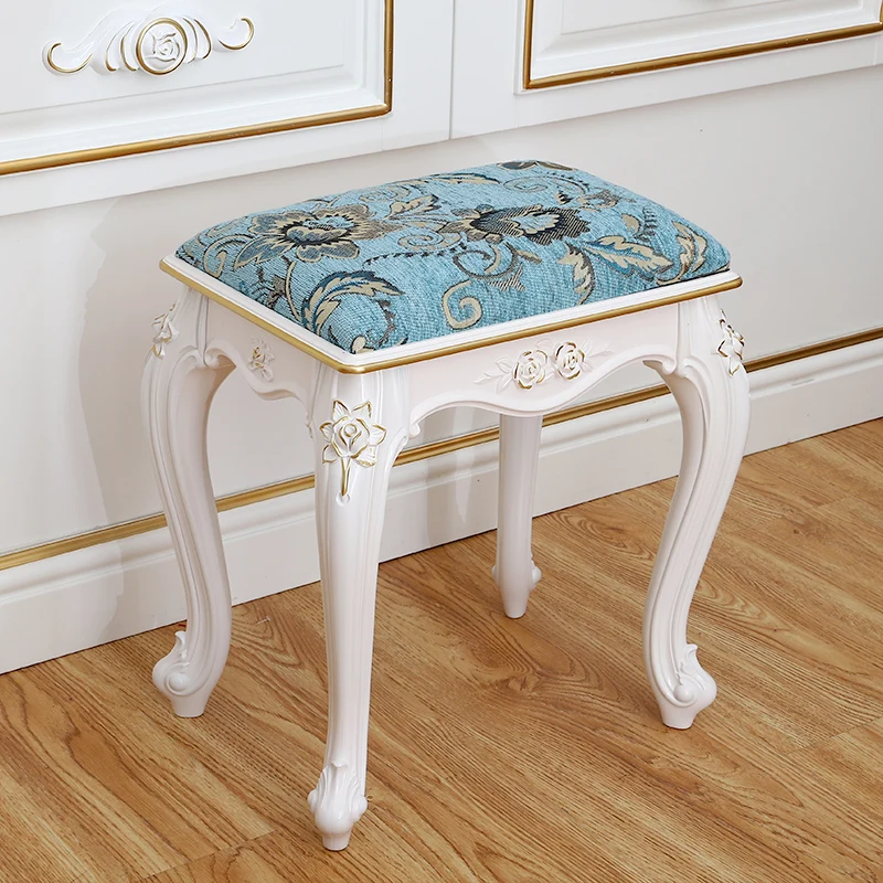 Victorian Vanity Stool with Thick Padded Cushion & Nailhead Trim Waterproof Fabric Makeup Dressing Chair for Bedroom Decor view 4