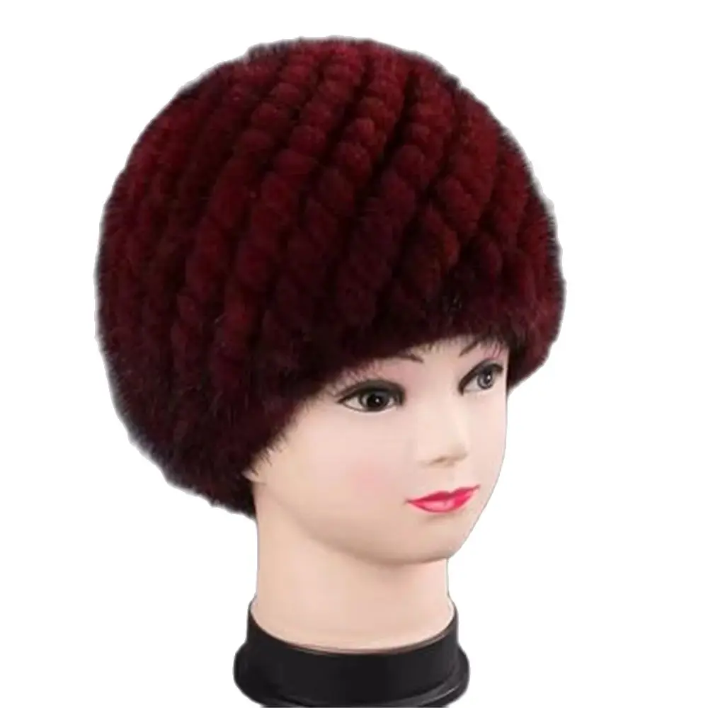 Female Knitted Mink Hair Wool Hat Thermal Fur Hat Thickening High Quality Hot Sale Winter Winter Thermal Fur Hat Thickening