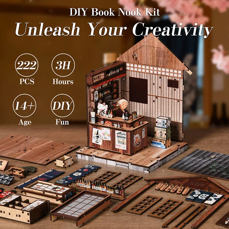 Diy Book Nook Shelf Insert Kit Japanese Izakaya 3d Wooden Puzzle Handmade Assembly Model Creative Home Decor For Adult Hobby