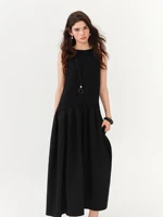 FSLE Women's Minimalist Commute Sleeveless Crew Neck Slim Fit Tank Dress 2026 Summer New Arrival Elegant Black Long Daily Dress - Image 2