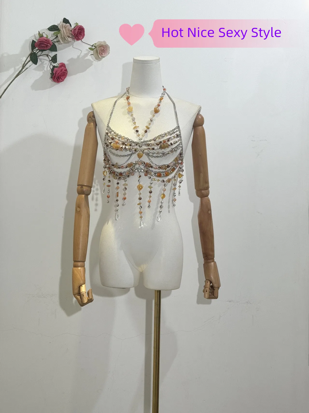 

Amazing Women Glitter Stone Beaded Sexy Backless Hollow Out Body Chain Tassel Tank Top Festival Rave Beachwear Lingeie H80&S90