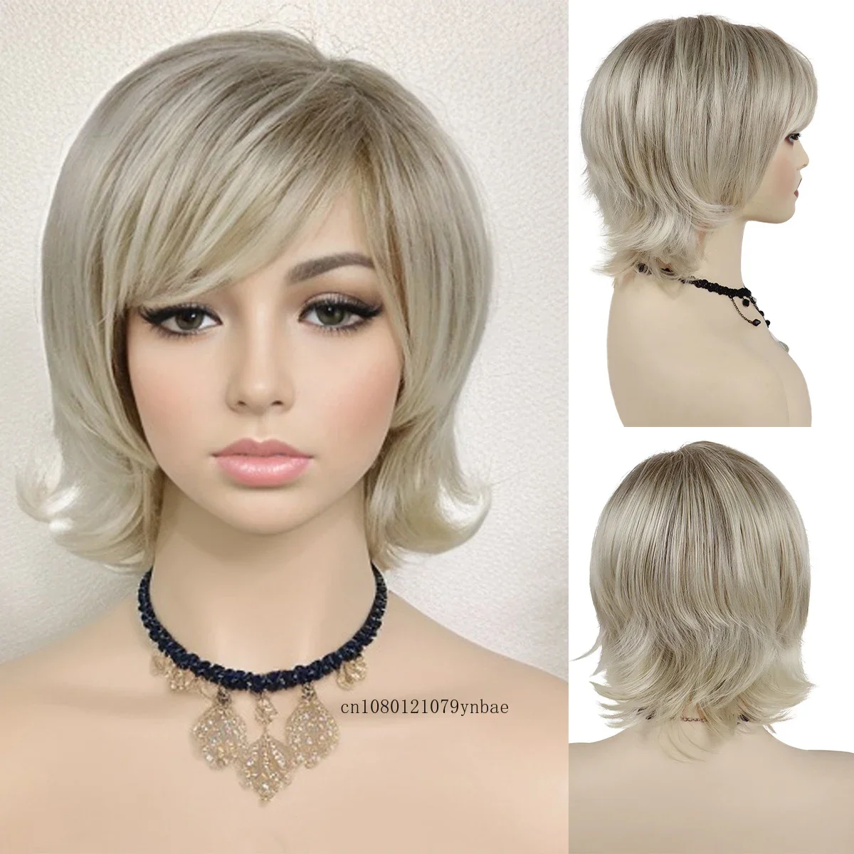 

Synthetic Platinum Blonde Wig for Women Lady Natural Wavy Short Curly Wigs with Bangs Daily Party Costume Heat Resistant Fiber