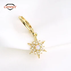 CANNER 1PC Real 925 Sterling Silver Stars Moon Opal Protein Pendant Drop Earrings For Women Hoop Earring Jewelry Pendientes