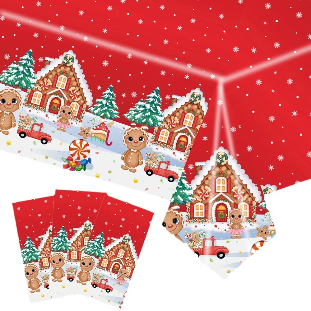 Plastic Christmas Tablecloth Snowman Snowflake Bronzing Disposable Tablecloths Table Decoration Disposable Table Cover Christmas