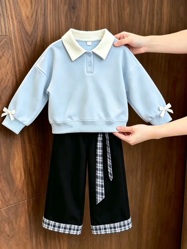 Embroidery Knot - Girls' School Style Hoodie Set Spring