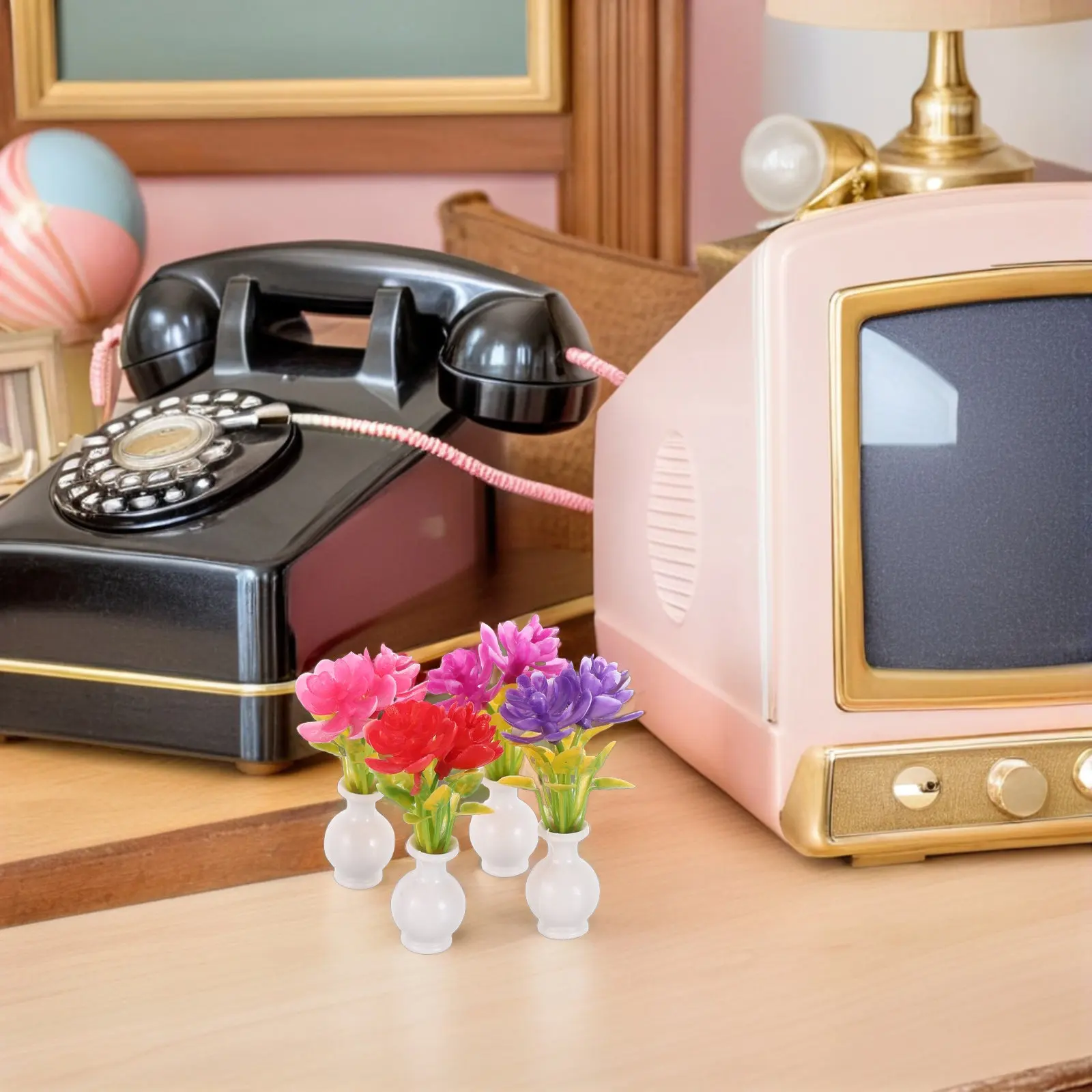 

4Pcs Miniature for Dollhouse Decoration Realistic Fake Potted Flowers Small Scale Home Interior Floral