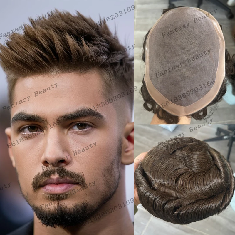 

Undetectable European 100% Human Hair Light Blonde 30mm Wave Men Toupee Natural Hairline Strong Mono Base Durable Man Hairpieces