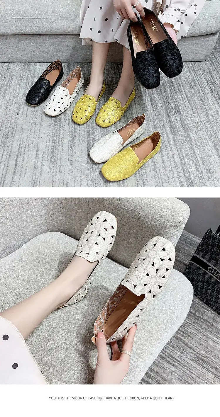 Size 35-42 Square Toe Summer Shoes for Women Embroidery Designer Shoes Soft Slipon Loafers Moccasin Leisure Women's Ballet Flats