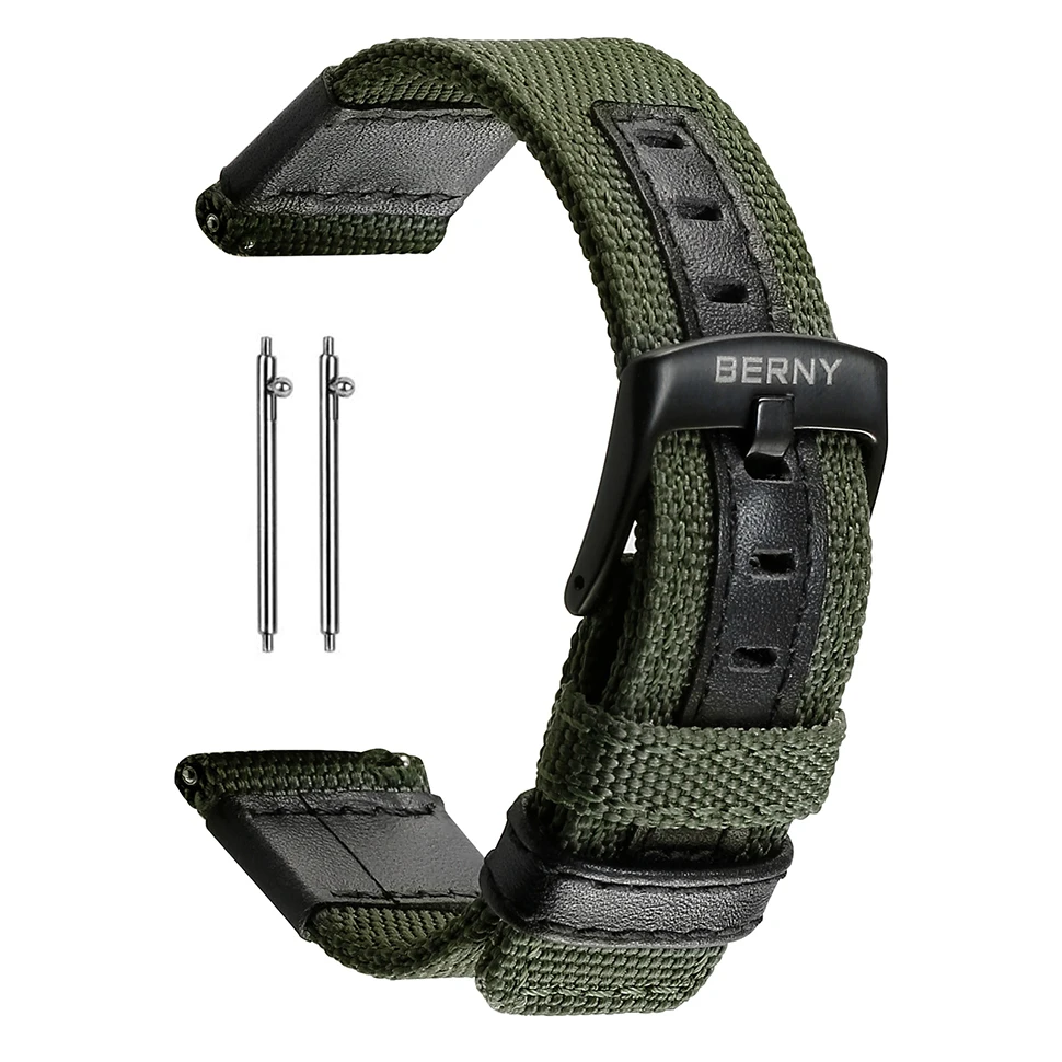 

BERNY Nylon Leather Quick Release Watch Bands Stainless Steel Buckle Waterproof Bracelet Accessories Stylish Watch Strap for Men