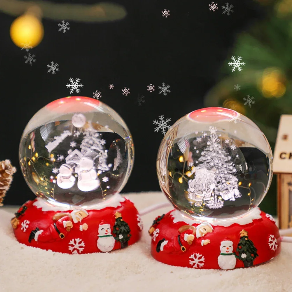 

Christmas Crystals Ball Desk Ornament Colorful Light Resin Base Night Light Handmade Glass Bedside Sleep Light Christmas Gifts