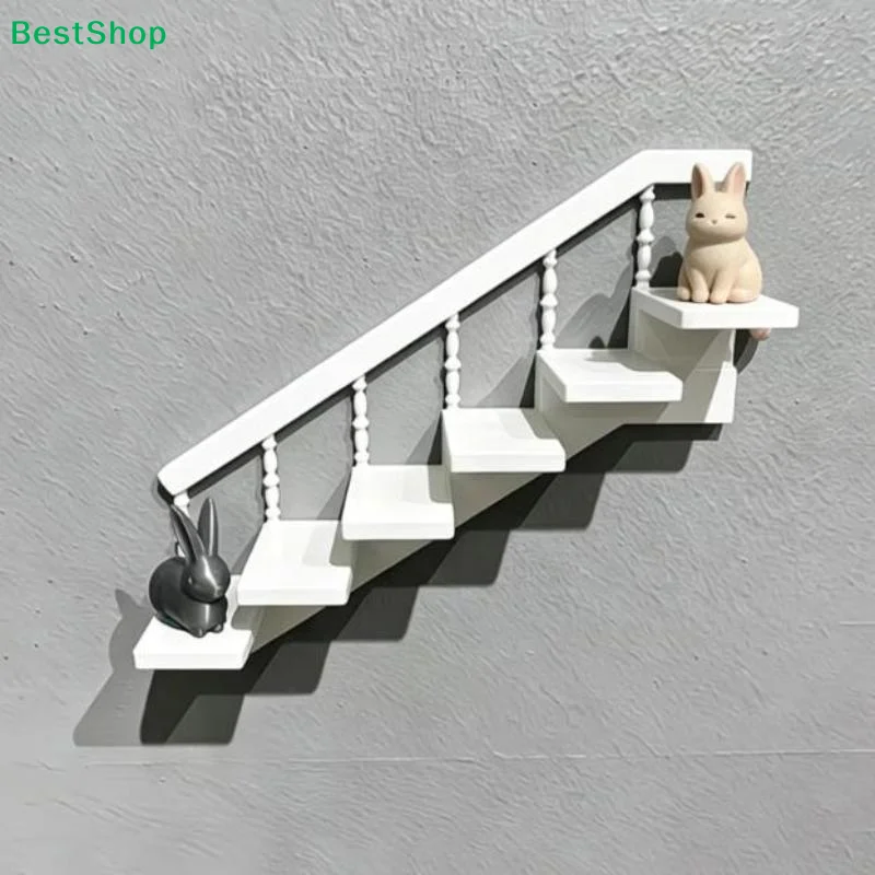 Dollhouse Miniature Plastic Staircase Wall Mounted Floating Shelf Wall Decor DIY Scene Accessories Living Room Decor