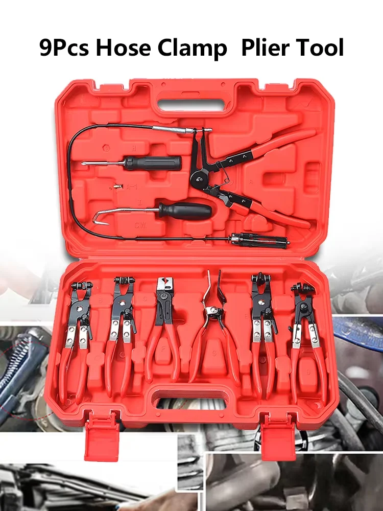 PROGICI 9-teiliges flexibles Kabelzangen-Set mit drehbarer Backe, Werkzeug zum Entfernen von Schlauchschellen, Ringzangen-Set, Klemmwerkzeug, Autoreparaturwerkzeug