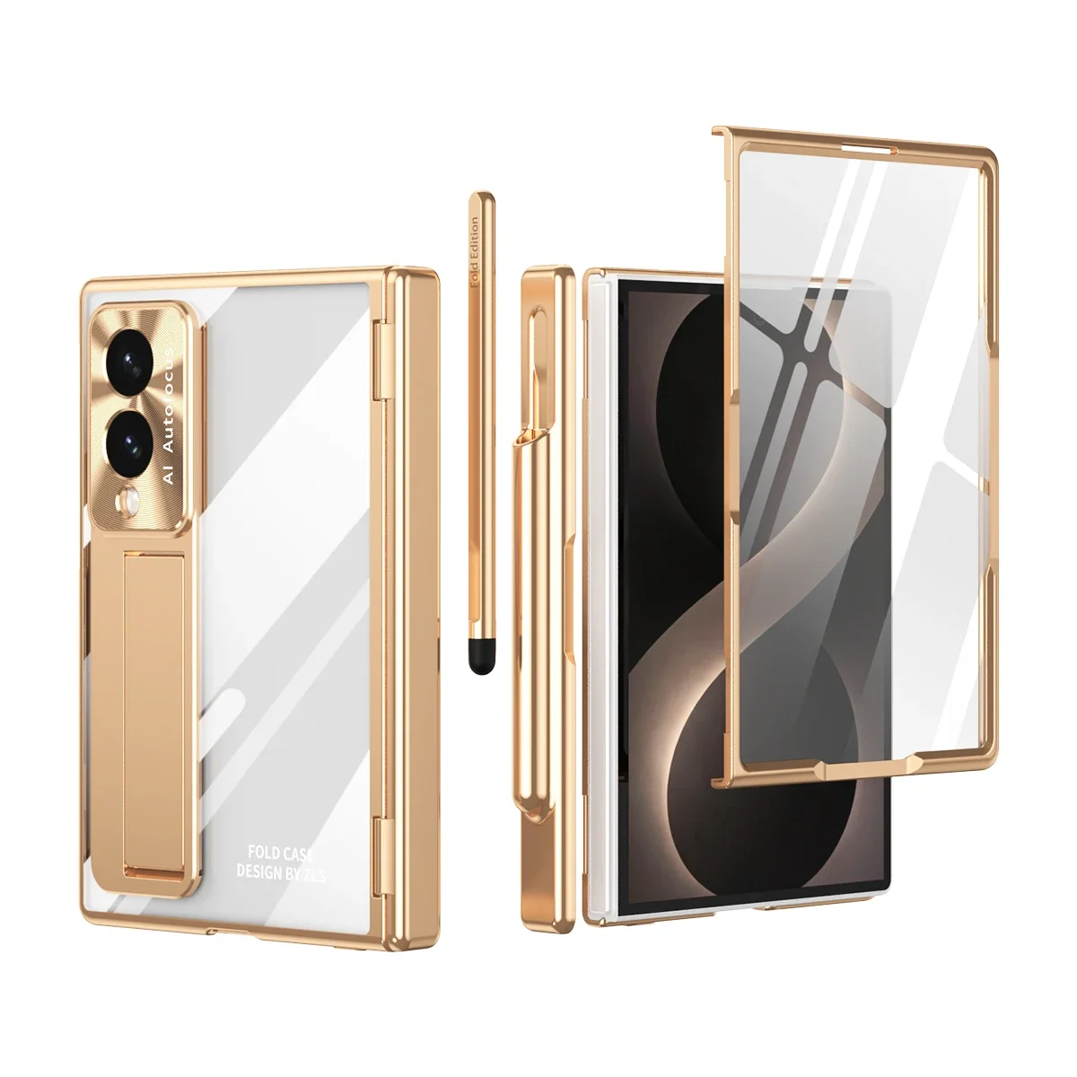 Transparent Electroplated Shell Film All-In-One Case for Samsung Z Fold 8 with Wide Hinge Guard Shockproof Stylus Cover Included