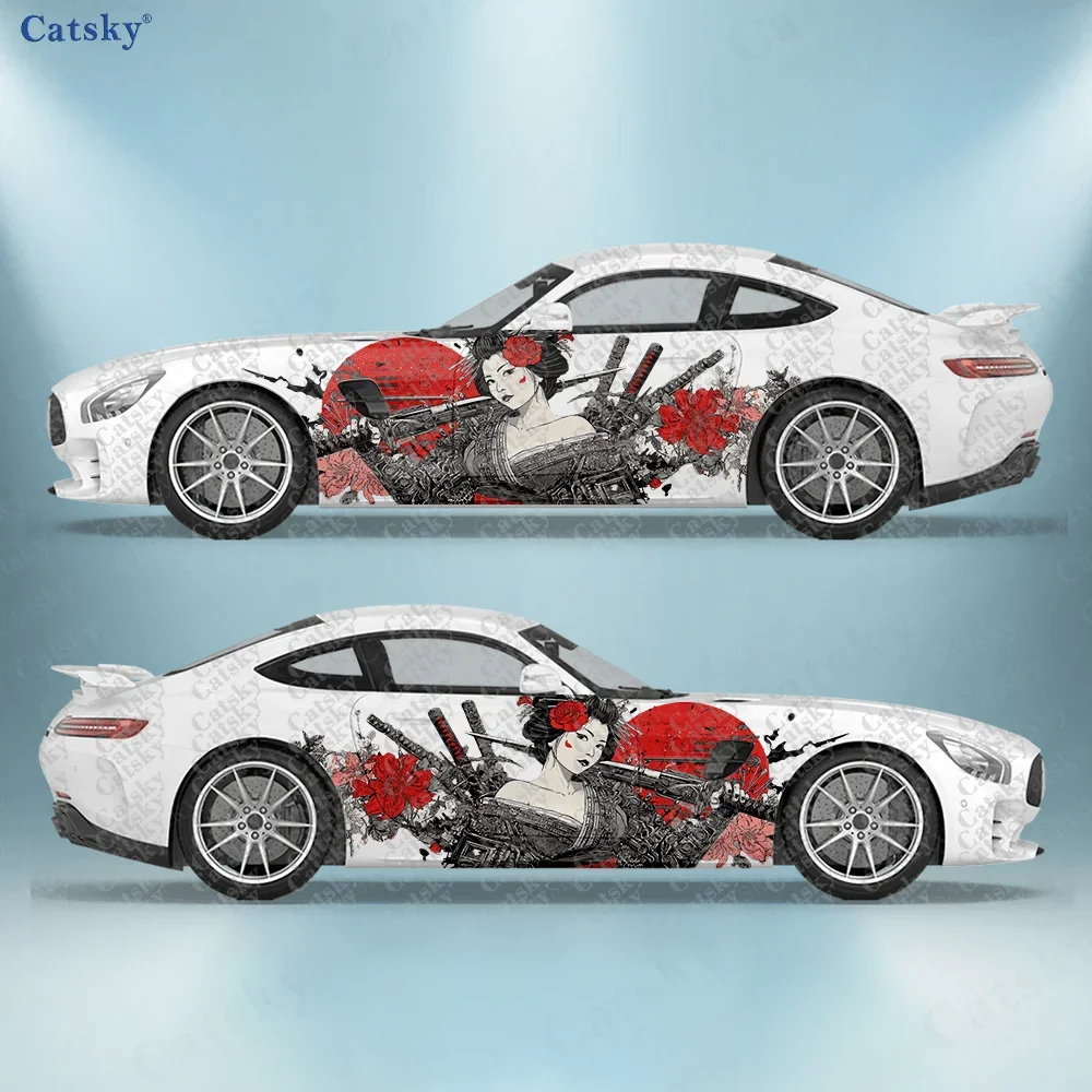 2pcs.Mechanical Samurai Geisha Car Side Decals | Self-Adhesive PVC Waterproof & Scratch-Resistant Stickers, Fashionable D