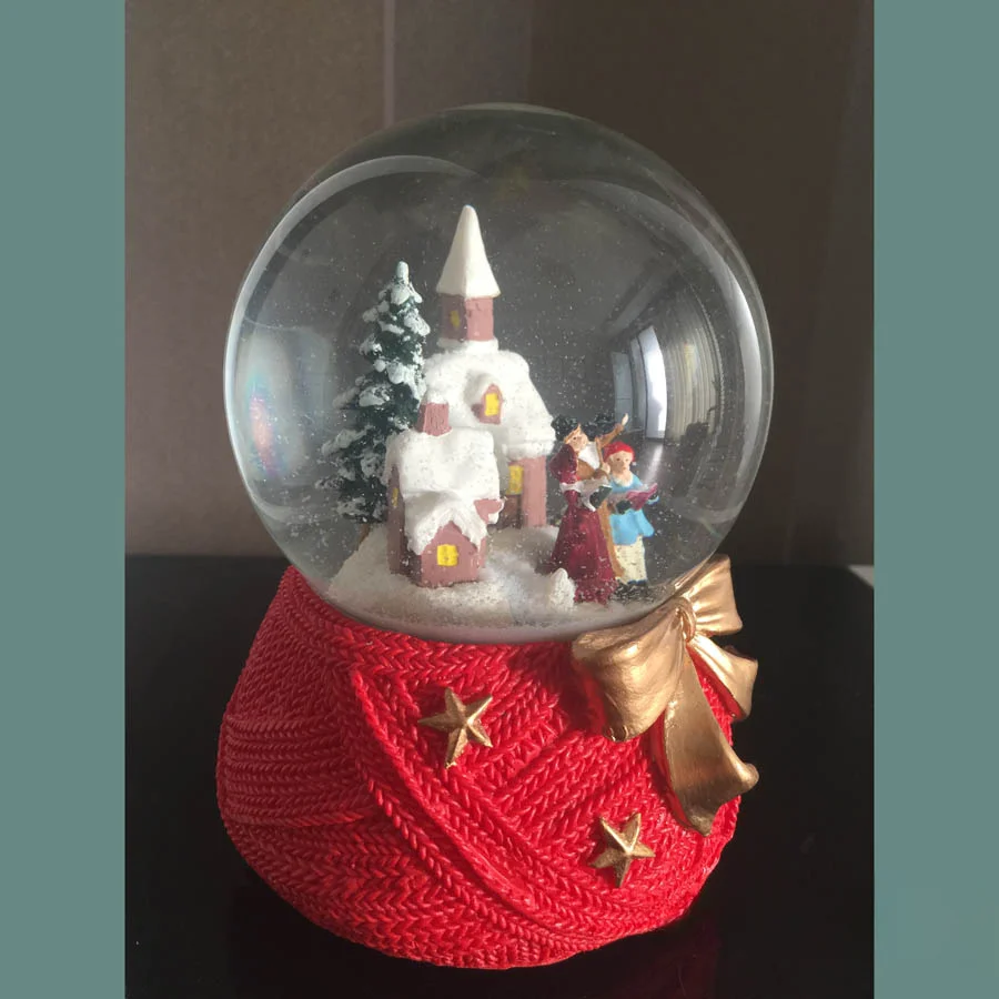 Church Snow Scene Choir Crystal Ball Music Box Christmas Ornament