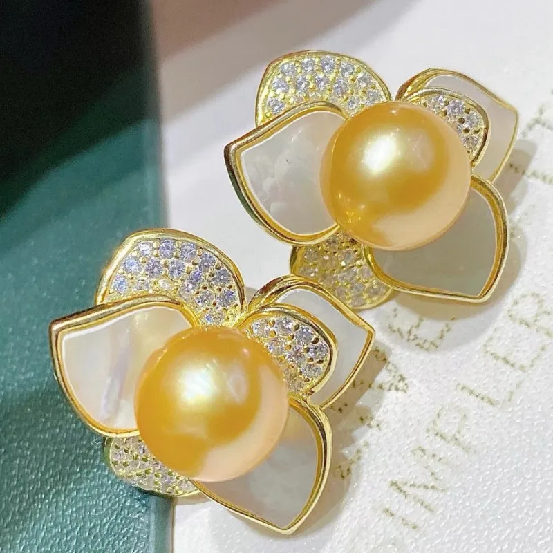 

ZOCA Luxury 9-10mm Round Natural Fresh Water Pearl for Women Pearl Silver 925 Stud Earring