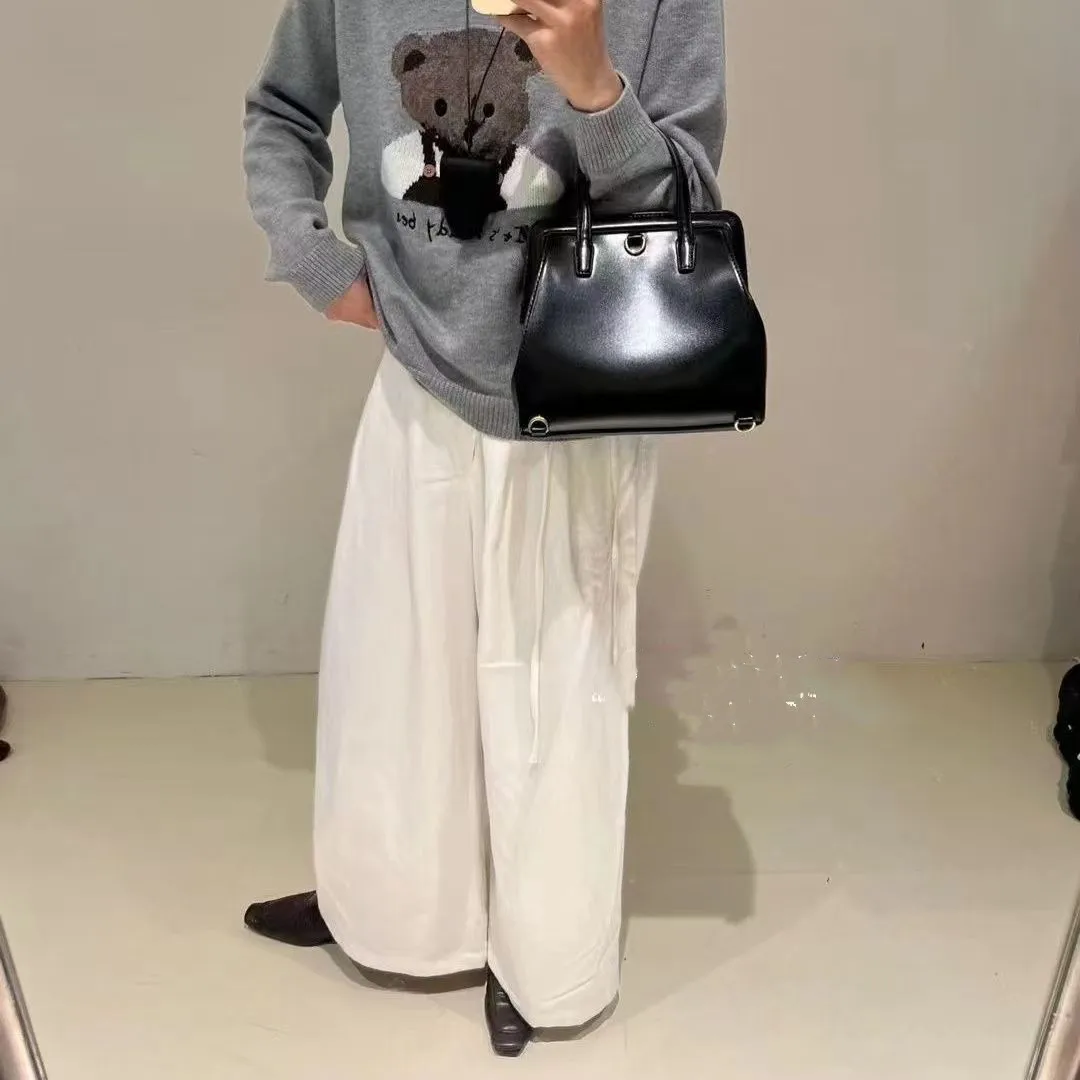 เกาหลีน่ารักหมี Jacquard เสื้อกันหนาวถักเสื้อกันหนาวผู้หญิง Vintage O คอยาวแขนยาวแฟชั่นสบายๆฤดูใบไม้ร่วงเสื้อถักจัมเปอร์ Tops