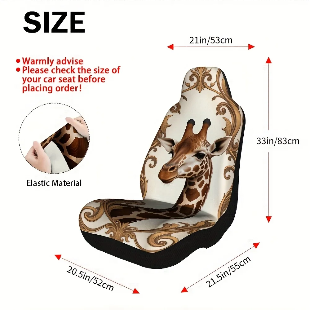 2pcs, Art Nouveau Giraffe Floral Portrait Pattern Car Seat Covers, Soft And Easy To Install, Universal Fit For Front Seats, Perf