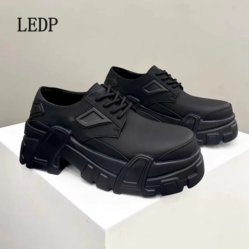 LEDP Brand Casual Derby Shoes Men's Design Sense 2024 Autumn New Big Head Blade Mecha Shoes Increase 7cm Thick Sole Trend