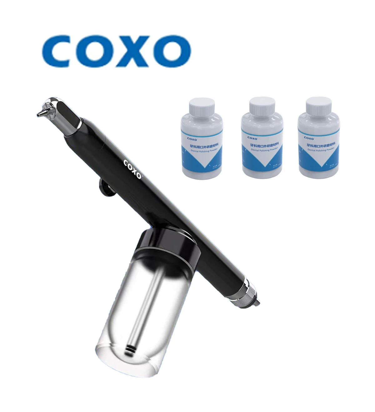 COXO Dental 4-hole Sand-blasting gun Aluminum Oxide Polisher Grinder Spray CA-1 With 3 Bottles 27um of Aluminum Oxide Powder