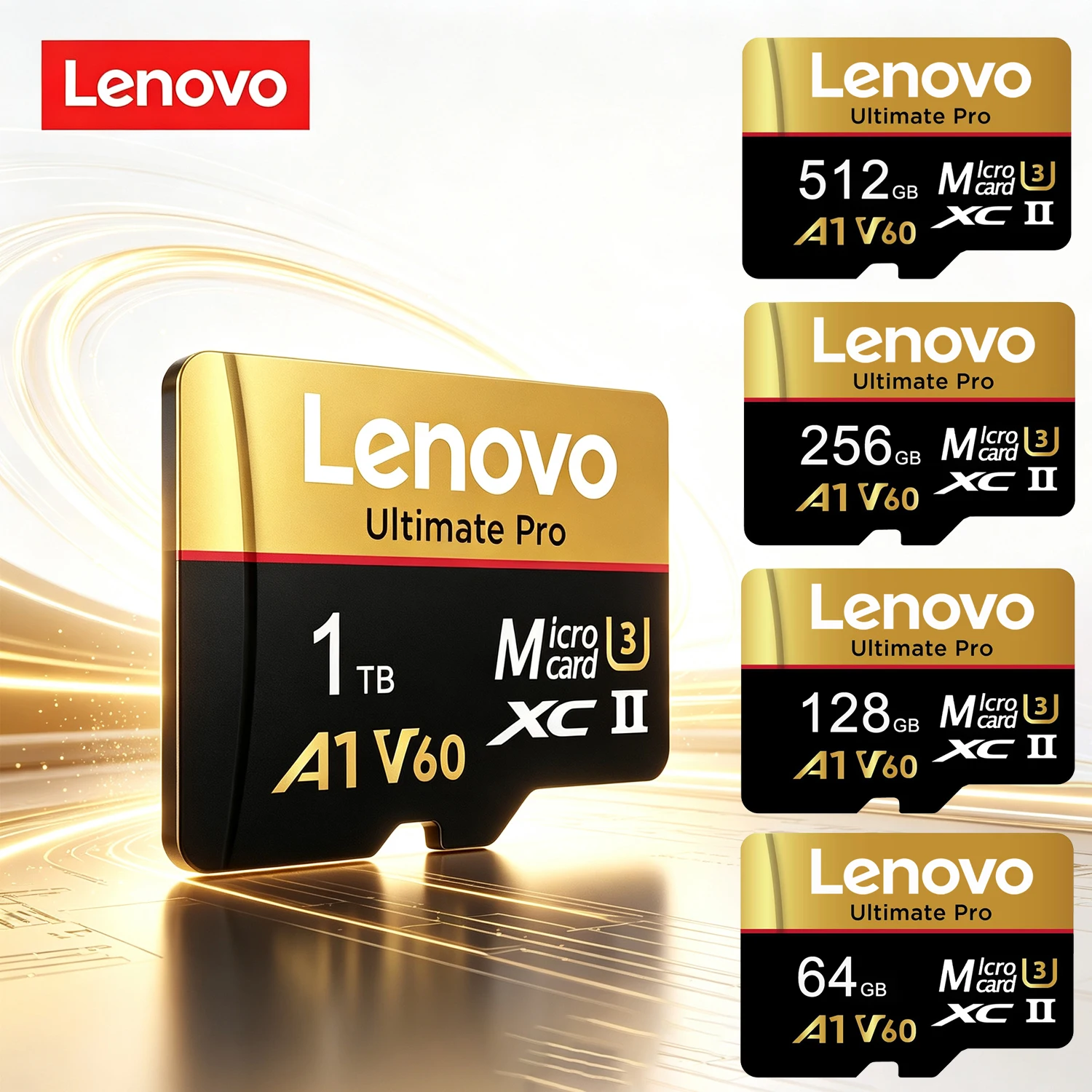 Karta pamięci SD Lenovo, 512 GB, 256 GB, 128 GB, 64 GB, szybka karta Micro SD V60 U3, karty TF Flash, 4K HD, wodoodporna, do telefonu/tabletu.