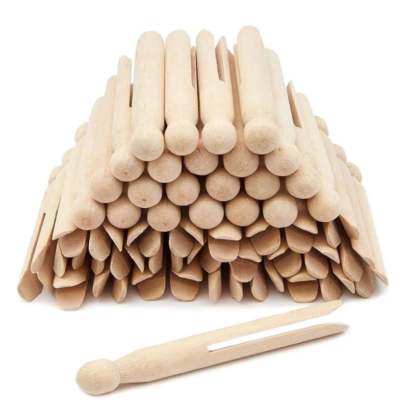 

100PCS Round Clothespins Wooden Doll Peg Pins Unfinished Blank DIY Decoration for Crafts and Laundry