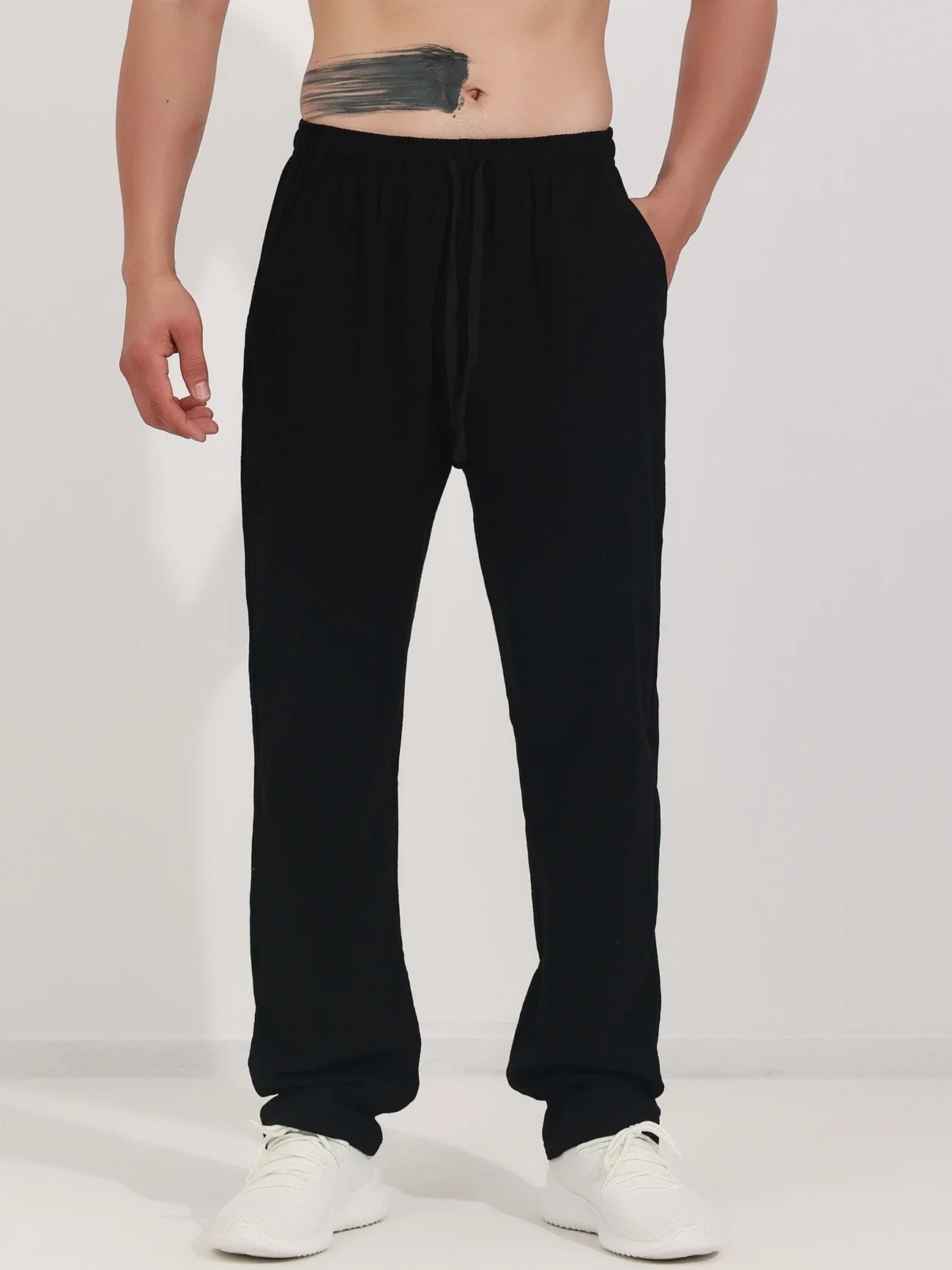 

Men's Premium Linen Blend Drawstring Trousers, Elastic Waist Straight Leg Pants, Elevated Loungewear & Casual Wear