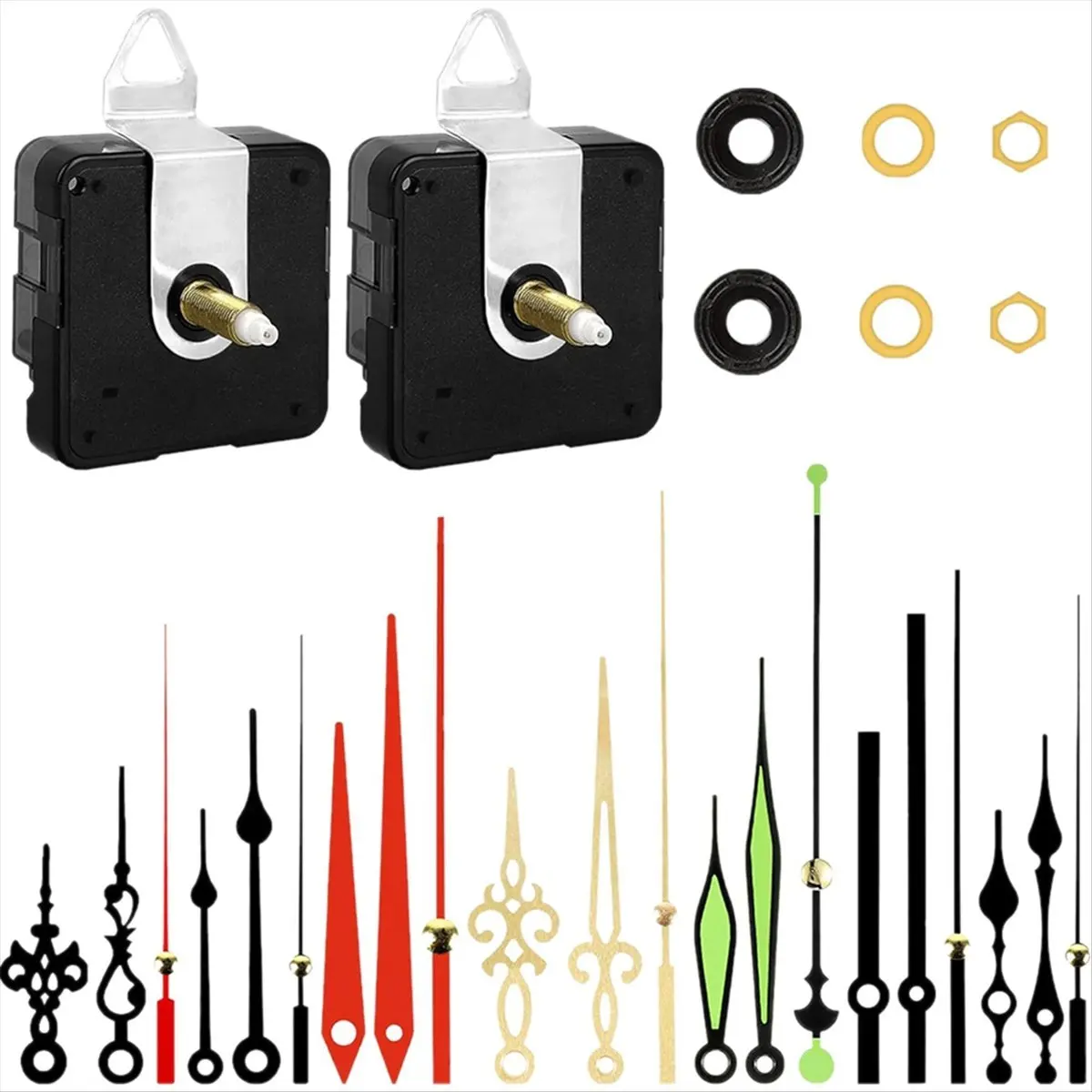 Welcome Deal~2 Pcs Quartz Clock Movement with 7 Set Hands Contains Hands for Clock Repair Parts Replacement Parts
