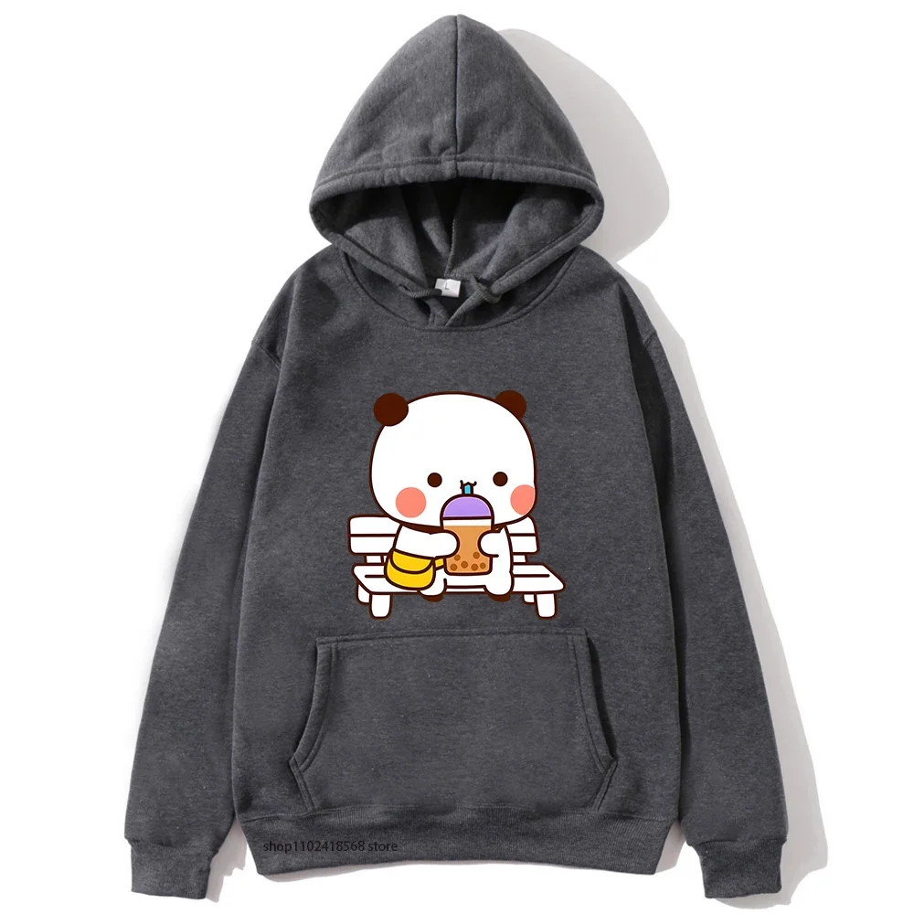 Couple Hoodies for Men Women Bubu with Dudu Drinking Juice Sweatshirts Cartoon Cute Panda Bear Clothes Kawaii Y2k Top Sudaderas