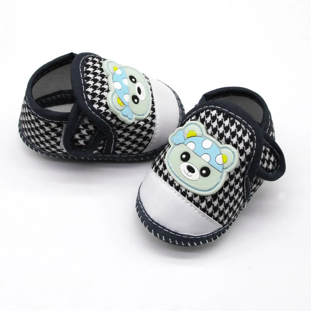 Newborn Baby Girls Walking Shoes Cartoon Bear Plaid Pattern Prewalker Soft Sole Hook Loop Shoes 0-18 Month Baby Shoes 2024