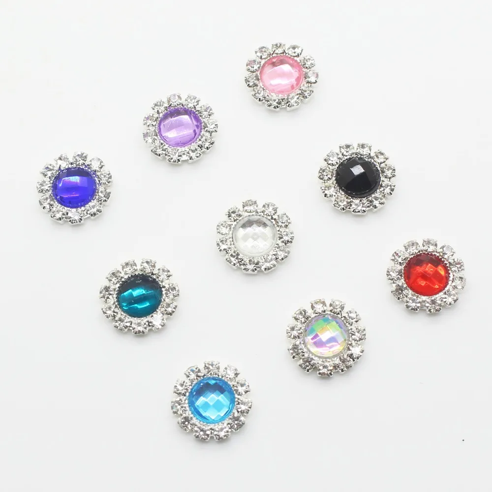 New 10 piece 10MM round acrylic rhinestone flat back decoration multi-color button decoration romantic wedding dress