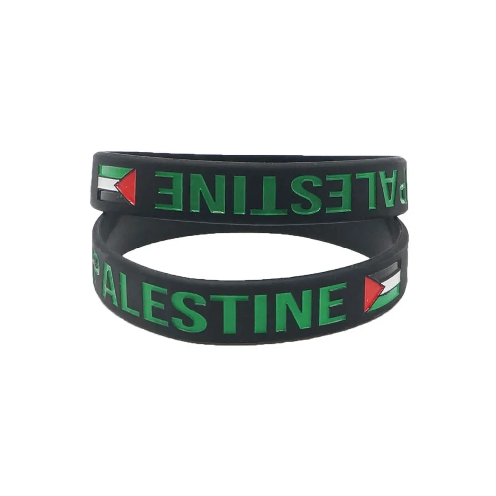 Elastic Silicone Wristband Black White Color National Flag Printed Palestine Men Women Hand Accessory Sport Bangle Bracelets - view 5
