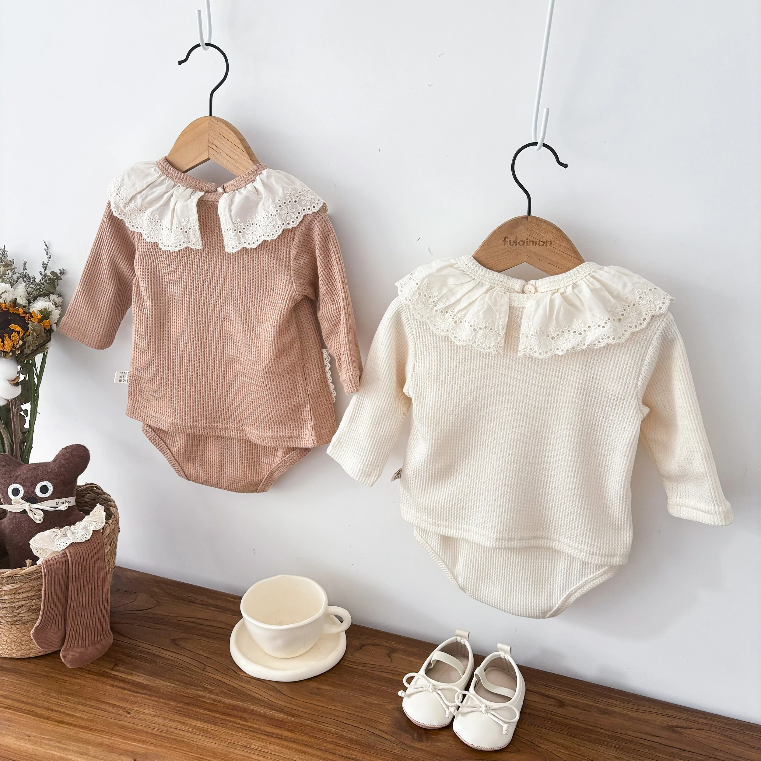 Girls Spring New suit Waffle Girl Baby Doll Collar Cute suit Clothes for Girl Baby Go Out