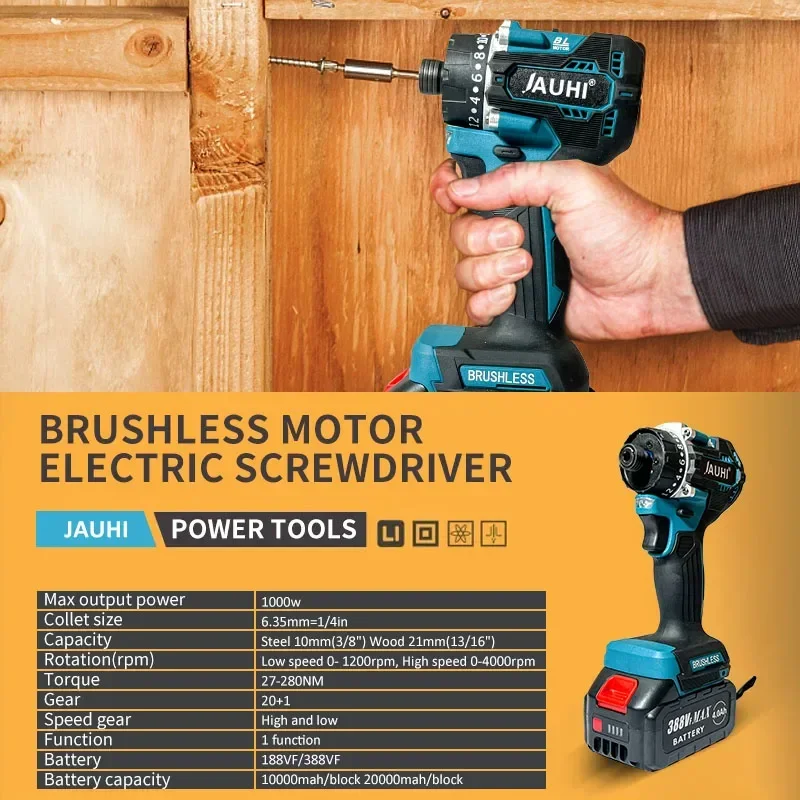 Imagem -03 - Jauhi-chave de Fenda Elétrica sem Escova Furadeira sem Fio Recarregável Mini Power Driver Tools para Bateria Makita 20 Mais Torque 280nm