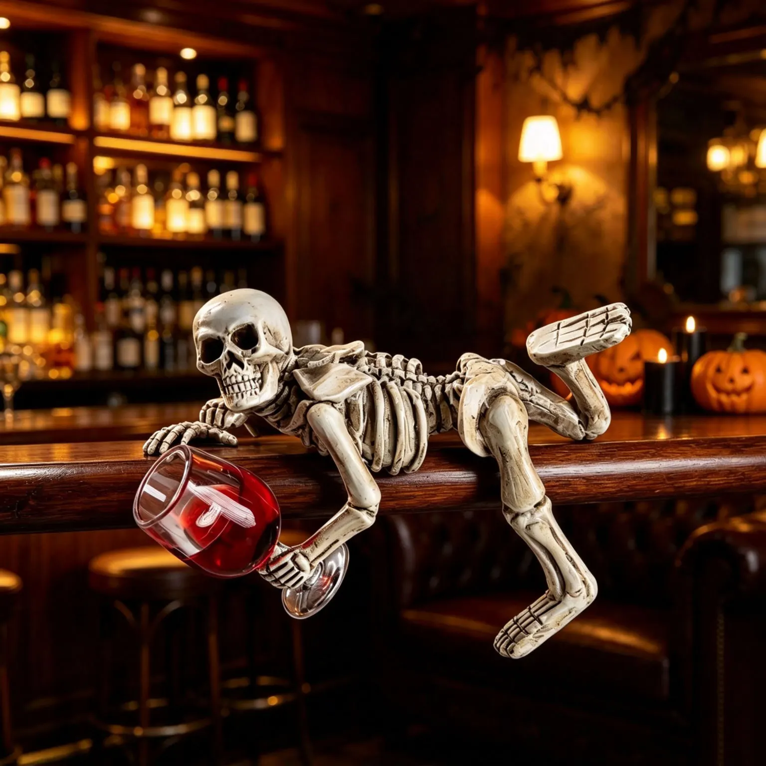 Halloween Drunk Skeleton Figurine, Resin Craft, Funny Decor for Bar Table, Party Atmosphere Home Ornament