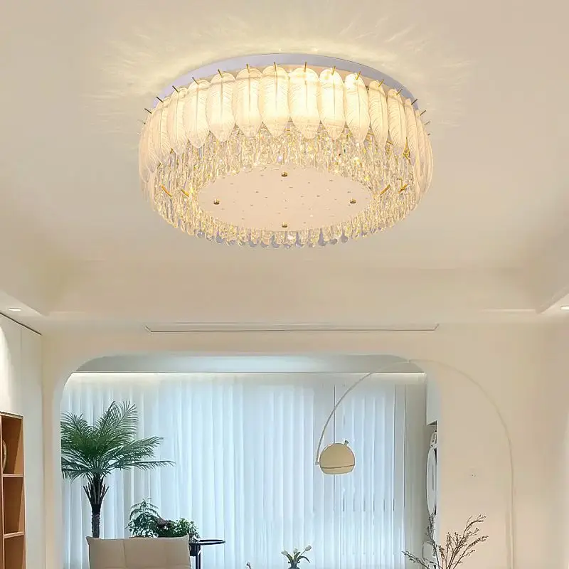 Light Luxury  LED Ceiling Light  Creative Feather Chandelier French Cream Style Living Room Decor Bedroom StudyLighting Fixtures