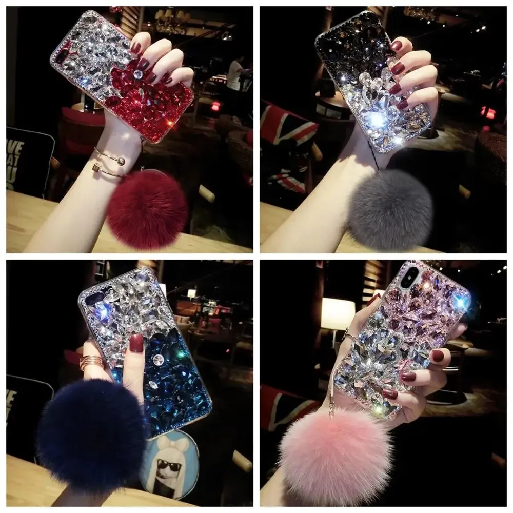 

Luxury 3D Diamond Fur Ball Soft Custom Phone Case for Samsung M62 M55 M54 M53 M52 M51 M42 M32 M33 22 M34 M31 M15 M14 M12 M11 M10