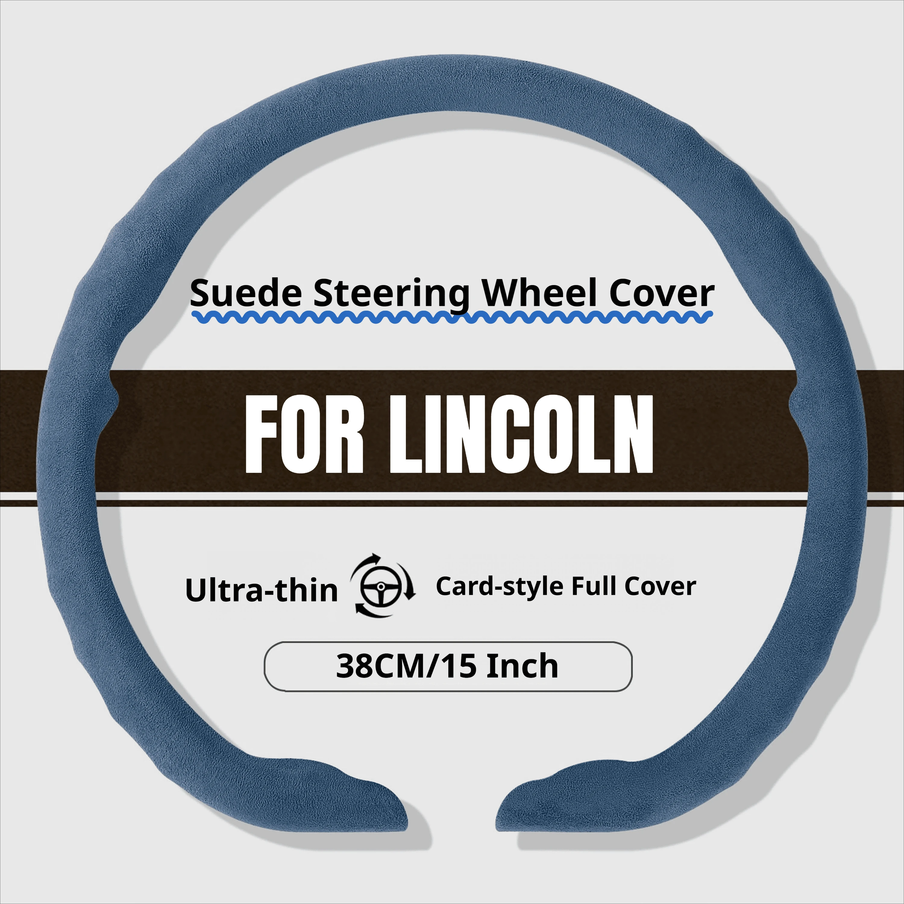For Lincoln Ultra‑Thin Suede Steering Wheel Cover Fit MKZ MKC MKX Zephyr Corsair Nautilus Aviator Easy Install Car Accessories