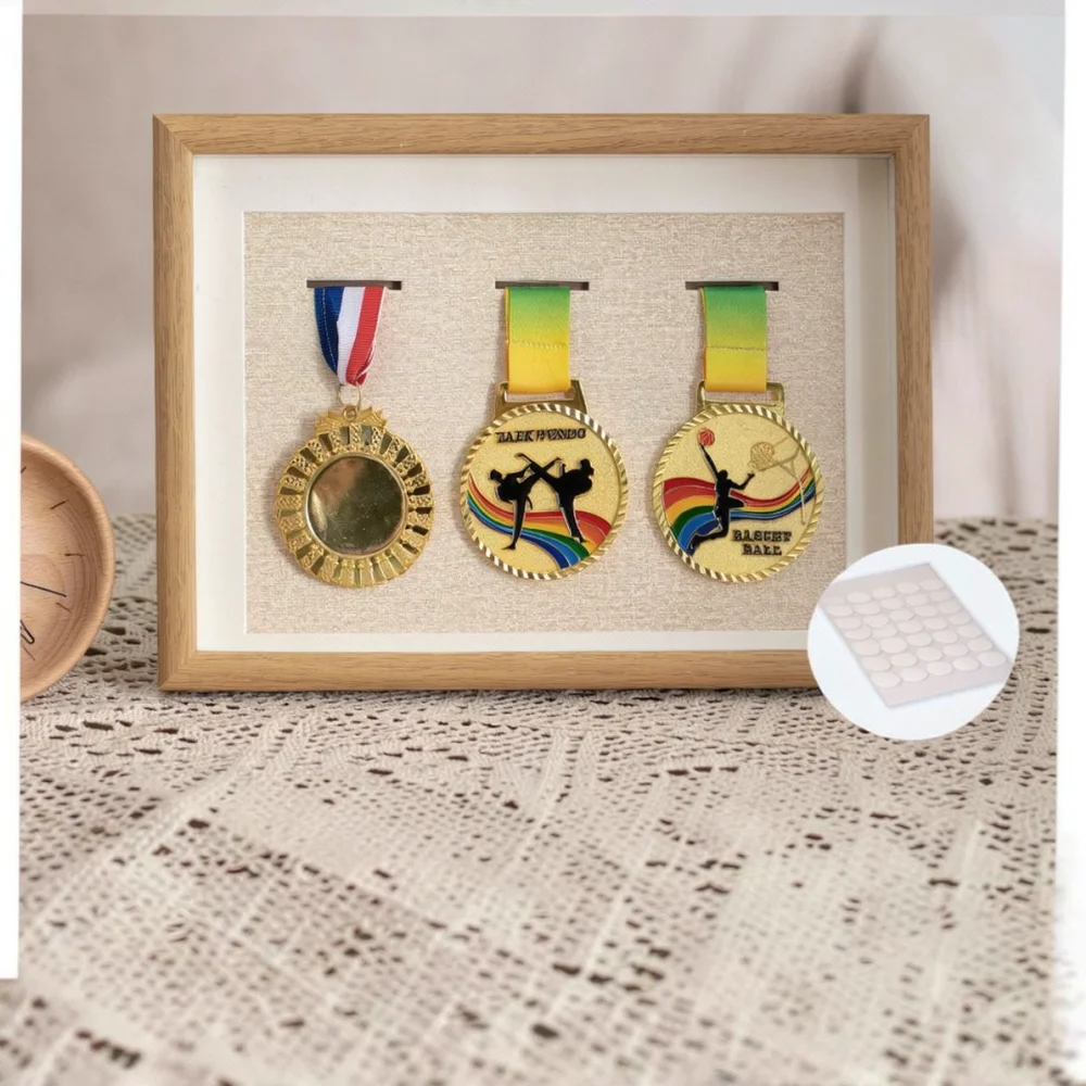 Wooden Medal Display Frame Shadow Box For Marathon Running Awards Ribbon Holder Desktop Wall Hanging Decor Organizer Case