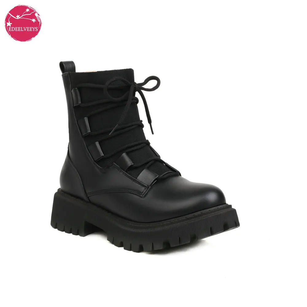 

Girls JK Uniform Winter Warm Boots Chuncky High Heel Platform Women Lolita Shoes Round Toe Lace Up Japanese Students Wear